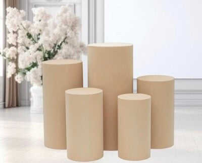 Spandex Pillar Covers for Metal Cylinder Pedestal Stands 5 pcs/set -Nude