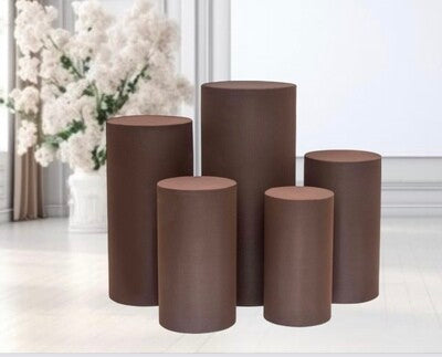 Spandex Pillar Covers for Metal Cylinder Pedestal Stands 5 pcs/set Brown