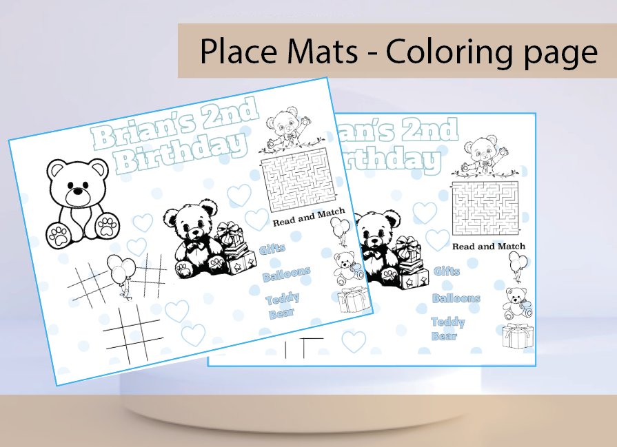 Teddy Bear- Place mat ( blue) - Coloring page