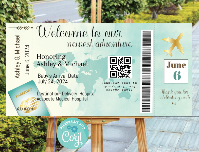 Airplane Ticket Welcome sign -teal- INSTANT DOWNLOAD