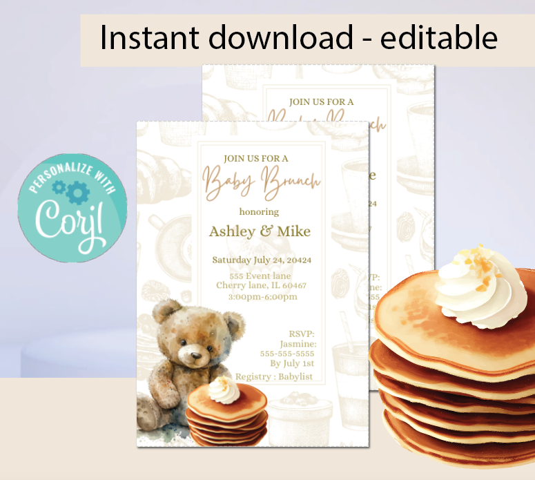 Baby brunch invitation -nude- INSTANT DOWNLOAD