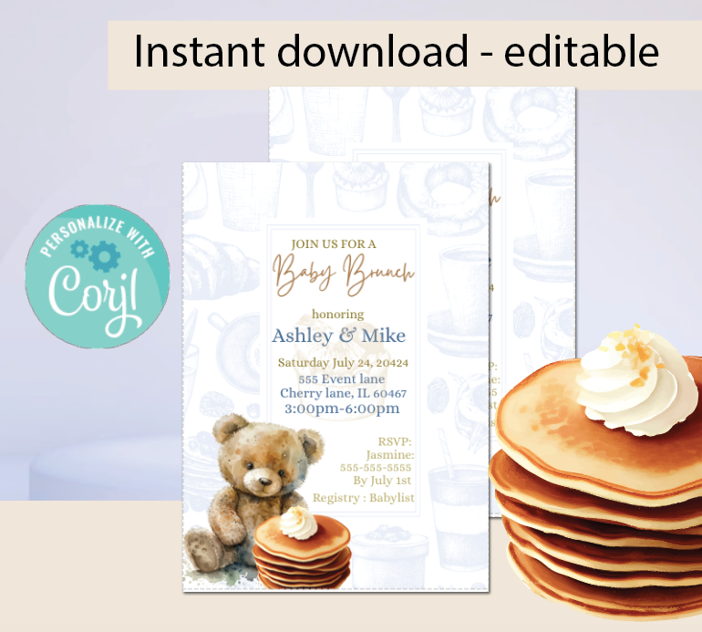 Baby brunch invitation -blue- INSTANT DOWNLOAD