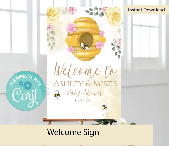 Bee welcome sign-pink INSTANT DOWNLOAD