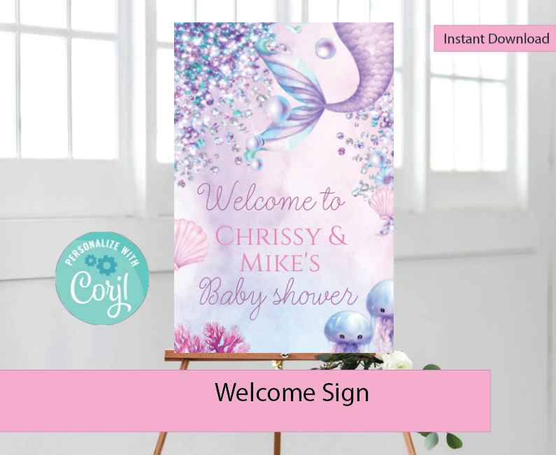 Mermaid- welcome sign-- INSTANT DOWNLOAD