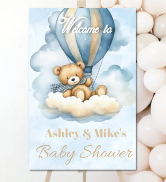 Hot air balloon with bear - Welcome sign - INSTANT DOWNLOAD