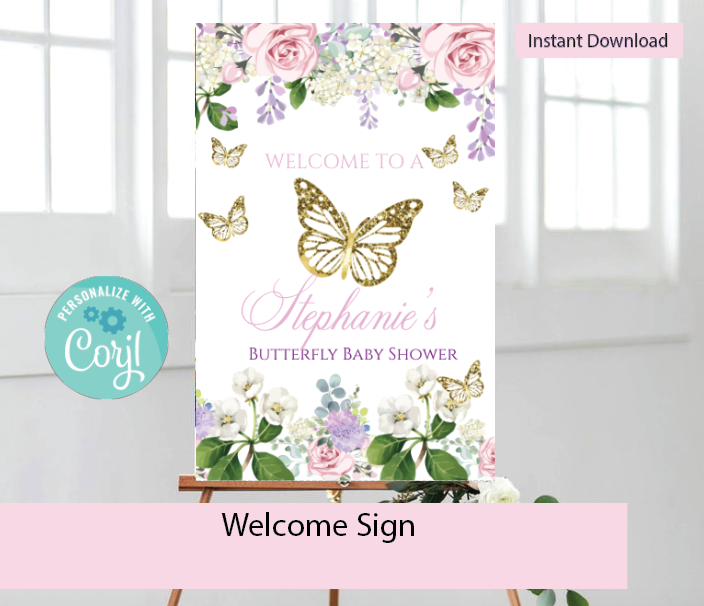 Butterfly - White- Welcome sign- - INSTANT DOWNLOAD