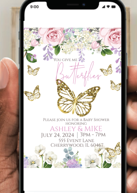 Butterfly- - White- Invitation- - INSTANT DOWNLOAD
