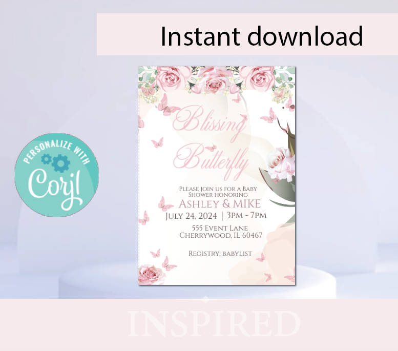Butterfly Blissing- Invitation- - INSTANT DOWNLOAD