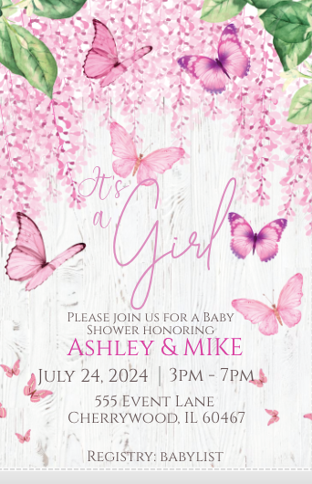 Butterfly- Garden- White- Invitation- - INSTANT DOWNLOAD