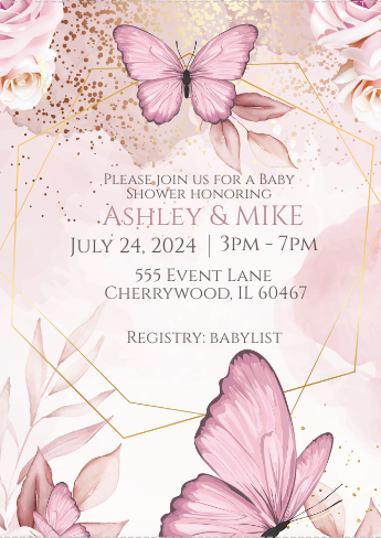 Butterfly Blush/rose- Invitation- - INSTANT DOWNLOAD