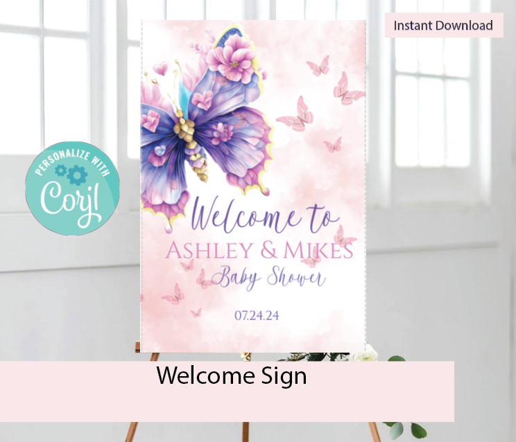 Butterfly -Colorful- Welcome sign- - INSTANT DOWNLOAD