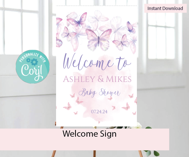 Butterfly -Purple Fade- Welcome sign- - INSTANT DOWNLOAD