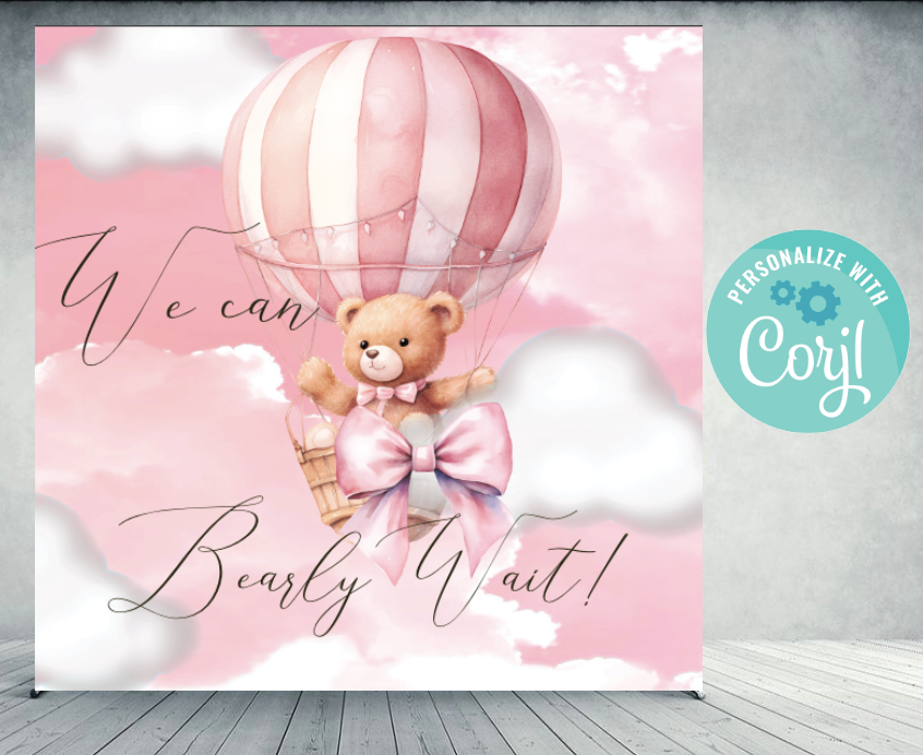 Hot air balloon with bear -Backdrop- pink- INSTANT DOWNLOAD