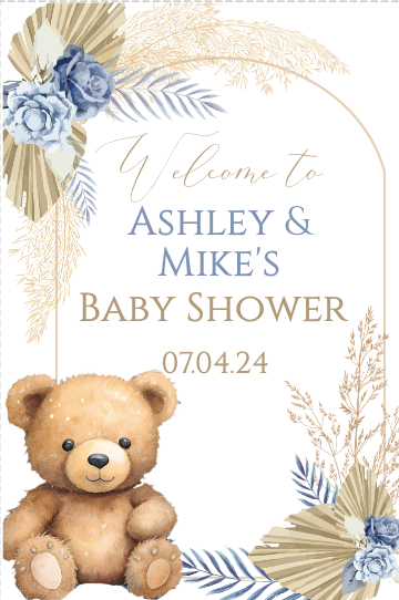 Boho teddy bear Welcome sign - dusty blue - Digital Download - Instant download