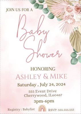 Boho Invitation- Invitation- Pink - Sitting- - INSTANT DOWNLOAD