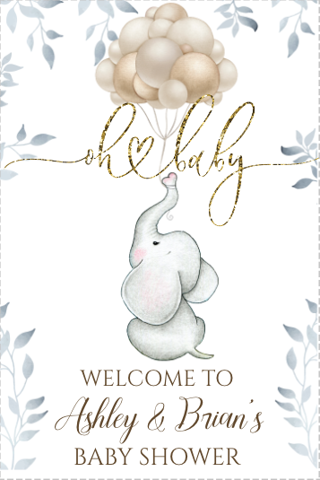 Elephant with balloon - Welcome sign - white - INSTANT DOWNLOAD