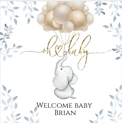 Elephant with balloon - Backdrop - white - INSTANT DOWNLOAD