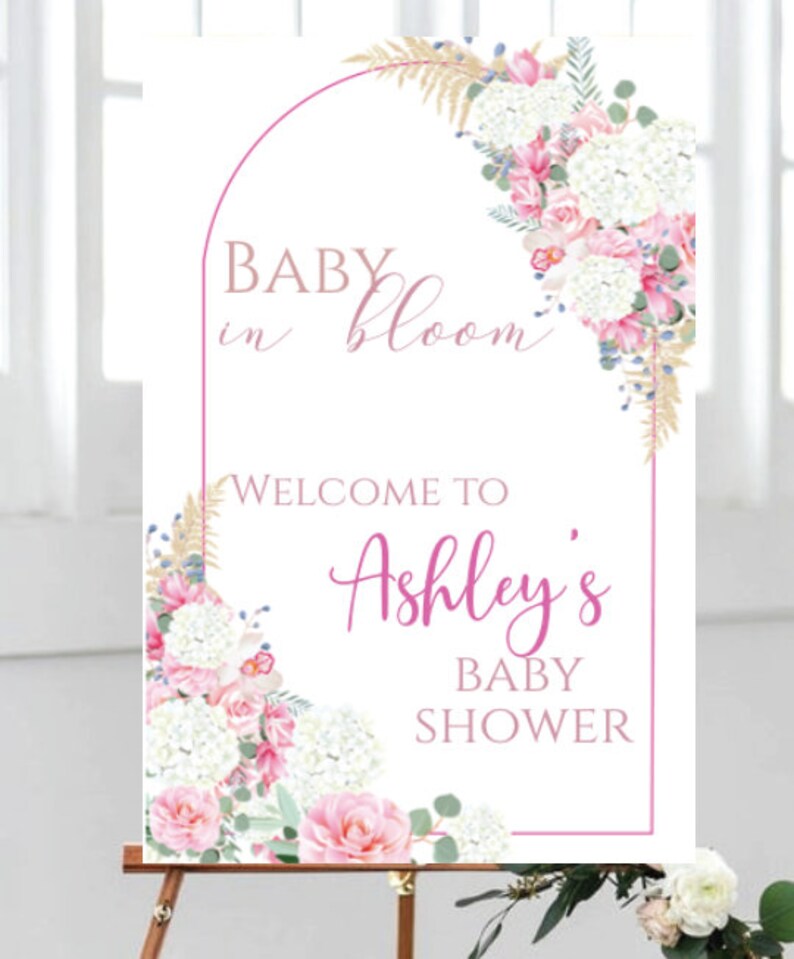 Baby in bloom- Welcome sign- white/pink - INSTANT DOWNLOAD