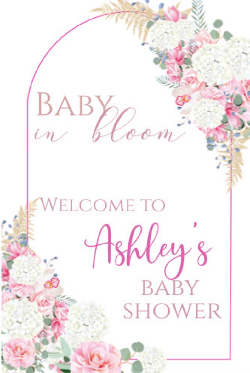 Baby in bloom- Welcome sign- white/pink - INSTANT DOWNLOAD