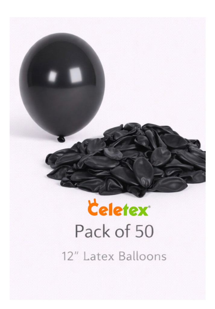 12” & 5” Latex Balloon –Standard Black- Balloons -Helium available)