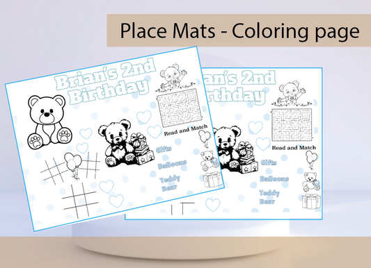 Teddy Bear-  Place mat ( blue) - Coloring page