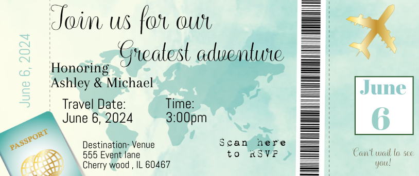 Airplane Ticket invitation-teal- INSTANT DOWNLOAD