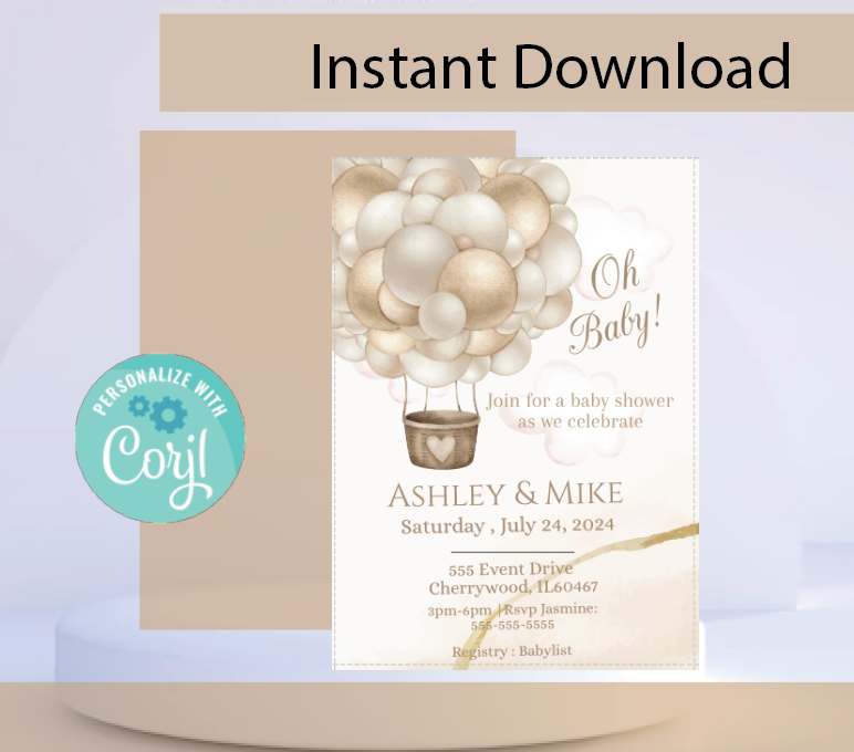 Hot air balloon invitation- INSTANT DOWNLOAD