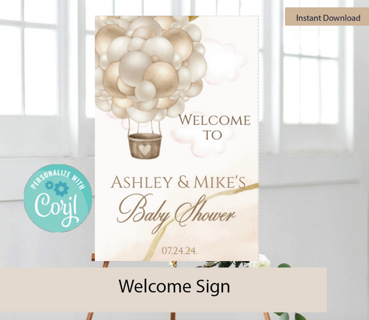 Hot air balloon Welcome sign- INSTANT DOWNLOAD