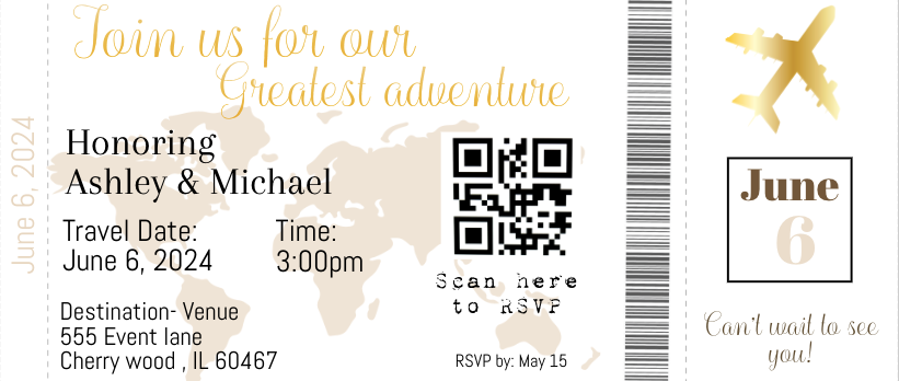 Airplane Ticket invitation- INSTANT DOWNLOAD