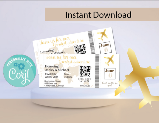 Airplane Ticket invitation- INSTANT DOWNLOAD