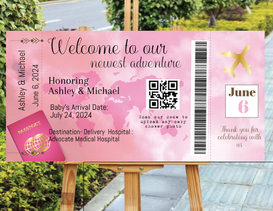 Airplane Ticket Welcome sign -pink- INSTANT DOWNLOAD