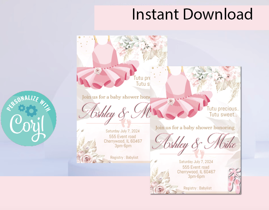 Ballerina invitation-pink- INSTANT DOWNLOAD