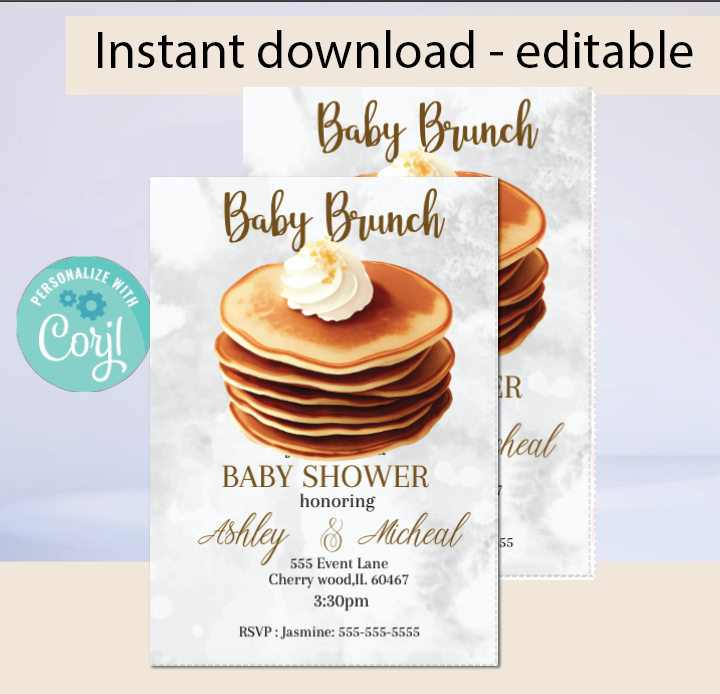 Baby brunch invitation -Pancakes- INSTANT DOWNLOAD