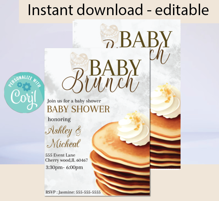 Baby brunch invitation -Pancakes side- INSTANT DOWNLOAD