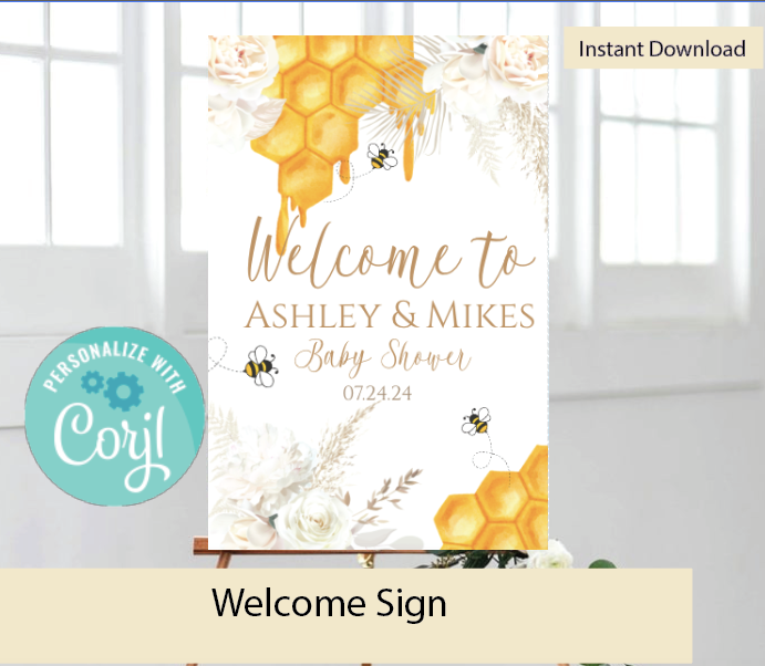 Bee welcome sign-white- INSTANT DOWNLOAD