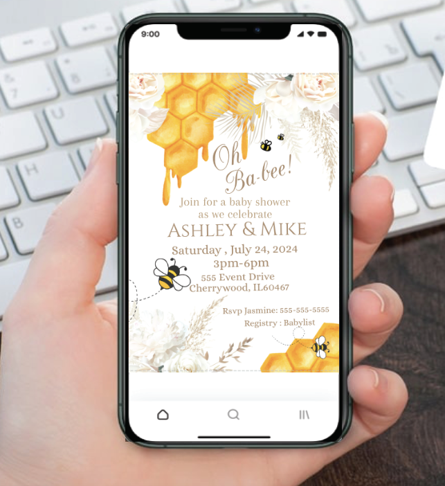 Bee invitation -white- INSTANT DOWNLOAD