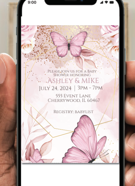 Butterfly Blush/rose-  Invitation- - INSTANT DOWNLOAD