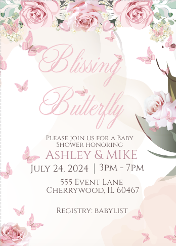 Butterfly Blissing-  Invitation- - INSTANT DOWNLOAD