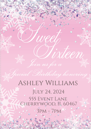 Winter wonderland invitation- Sparkle- Pink- INSTANT DOWNLOAD