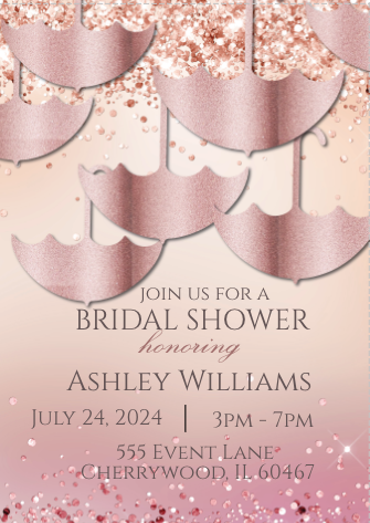 Umbrella invitation- Sparkle- Rose gold- INSTANT DOWNLOAD