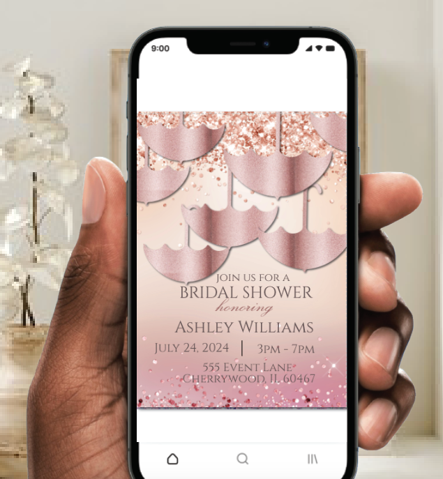 Umbrella invitation- Sparkle- Rose gold- INSTANT DOWNLOAD