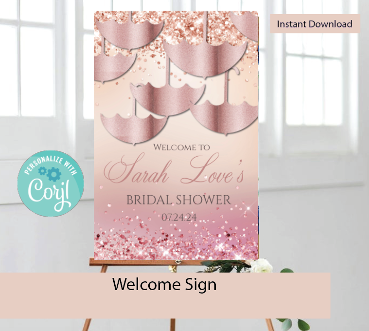 Umbrella Welcome sIgn- Sparkle- Rose gold- INSTANT DOWNLOAD