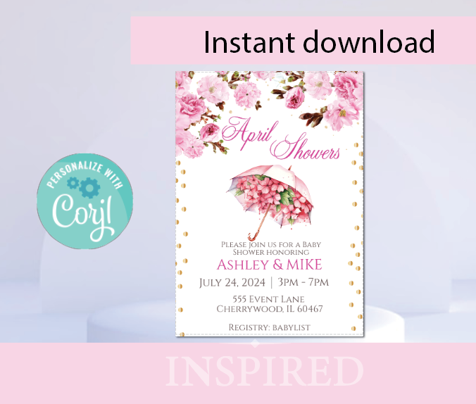 April Showers invitation- Pink- INSTANT DOWNLOAD