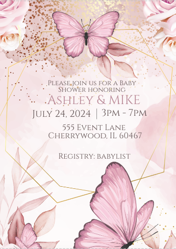 Butterfly Blush/rose-  Invitation- - INSTANT DOWNLOAD