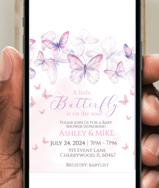 Butterfly- - Purple Fade-  Invitation- - INSTANT DOWNLOAD