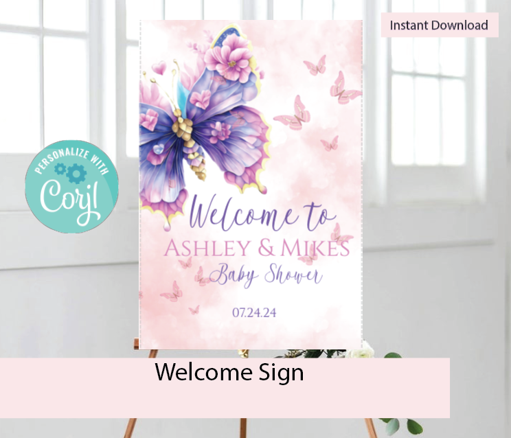 Butterfly -Colorful-  Welcome sign- - INSTANT DOWNLOAD