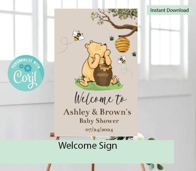 Winnie the Pooh -   Welcome Sign - brown- Sitting- - INSTANT DOWNLOAD