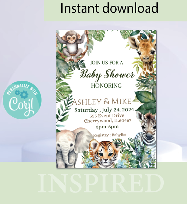 Safari Invitation  - Digital Download - Instant download