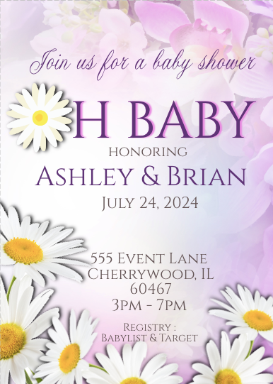 Daisy - Invitation -  Lilac  - INSTANT DOWNLOAD