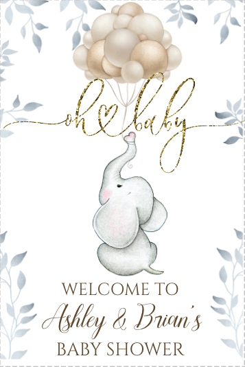 Elephant with balloon - Welcome sign - white  - INSTANT DOWNLOAD